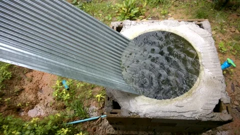 The sound of endless raindrops on large cement basin, with Raindrops. Stock Footage 168156939