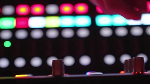 Sound Engineer Adjusts Audio Mixer Knob Studio Concert Remote Control Stockbeeldmateriaal 329276594