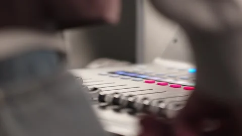 Sound Engineer Adjusts Professional Mixing Console Studio Audio Control Stock Footage 329276008