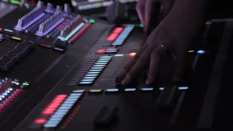 Sound Engineer Hands on Mixing Console Stock Footage 319701520