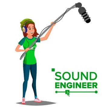 Sound Engineer Man Vector. Professional Videography Studio. Journalist With イラスト素材