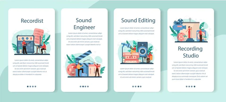 Sound engineer mobile application banner set. Music production Stock Illustration
