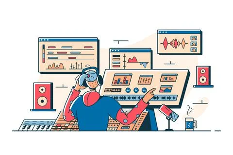Sound engineer modern workplace Stock Illustration