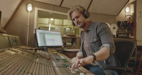 Sound Engineer Recording in Music Studio Stock Footage 204775581