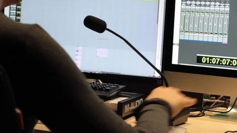 Sound engineer talking on the mic Stock Footage 125033522