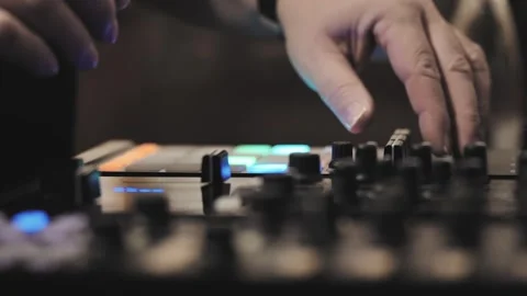 Sound engineer used digital audio mixer Sliders Engineer presses key Control  Stock Footage 330119664