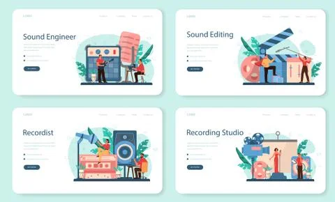Sound engineer web banner or landing page set. Music production Illustrazione stock