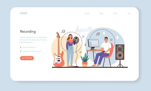 Sound engineer web banner or landing page. Music production industry Illustrazione stock