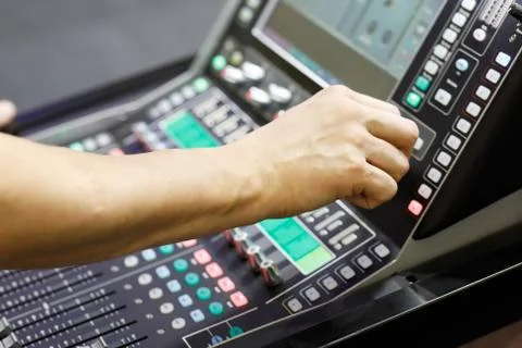 Sound engineer working with audio mixer Stock Photos