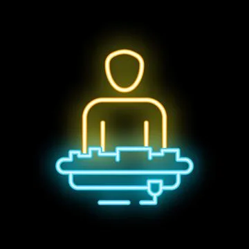 Sound engineer working on a mixing console neon sign on black background Stock Illustration