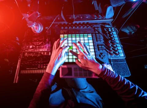 Sound engineer working at mixing panel in the in sound recording studio. Stock Photos
