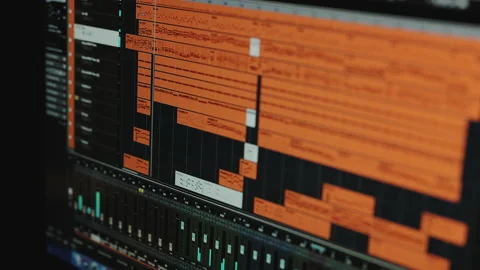 Sound engineer working at music studio with monitors and equalizer mixing gear Video stock 194763412