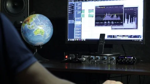 The sound engineer working in the recording studio. Stock Footage 89197722