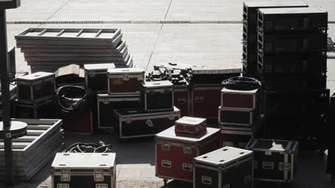 Sound engineering Installation of professional audio equipment for a live Stock Footage 220343598