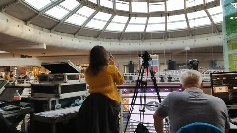 Sound engineers working on the show Stock Footage 98605820