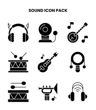 Sound Glyph Bundle Icons Pack Stock Illustration
