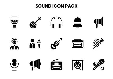 Sound Glyph Bundle Icons Pack Stock Illustration