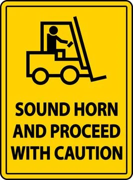 Sound Horn Proceed With Caution Label Sign On White Background Stock Illustration