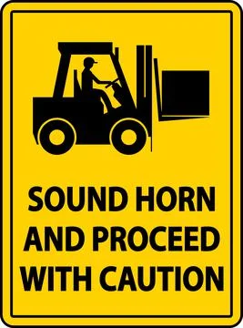 Sound Horn Proceed With Caution Label Sign On White Background Stock Illustration