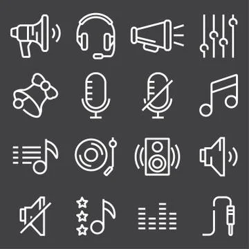 Sound icons set vector, Audio signs, buttons, elements Isolated on gray backg Stock Illustration