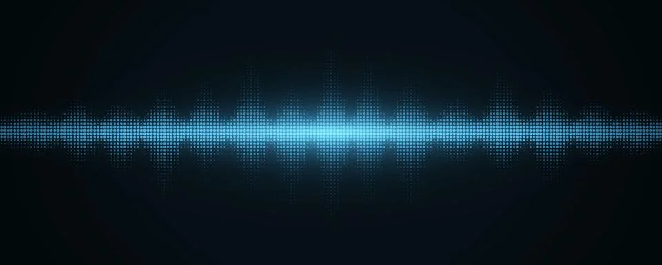 Sound light waves with halftone effect. Abstract background with glowing musi Stock Illustration