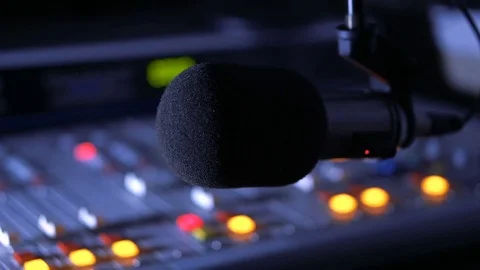 Sound mixer and microphone in the broadcasting studio on radio Stock Footage