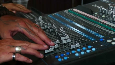 Sound mixer close-up. Fader pattern. Sound mixer. Stock Footage 165678480