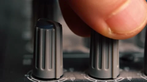Sound mixer console. Jack audio cable connection and adjusting the volume. Stock Footage 140364513
