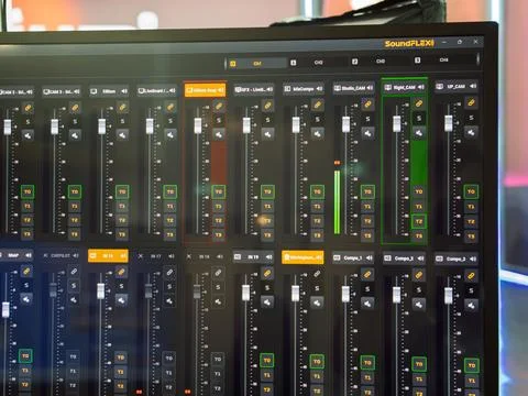 Sound Mixer Control Interface for Professional Audio Production Stock Photos
