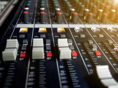 Sound mixer control panel, buttons equipment for sound mixer control, Sound m Stock Photos