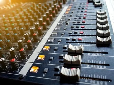 Sound mixer control panel, buttons equipment for sound mixer control, Sound m Foto stock