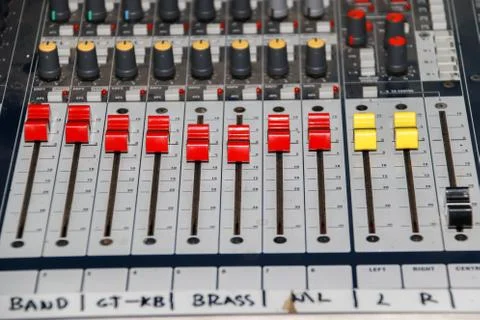 Sound mixer equalizer panel with dial knob and sliders set sidebar Stock Photos