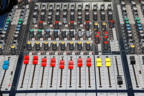 Sound mixer equalizer panel with dial knob and sliders set sidebar Stock Photos