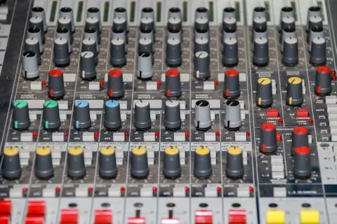 Sound mixer equalizer panel with dial knob and sliders set sidebar Stock Photos