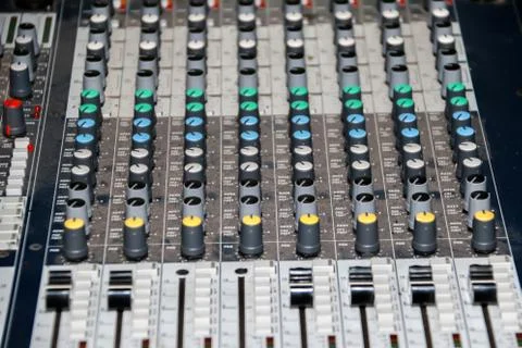 Sound mixer equalizer panel with dial knob and sliders set sidebar Stock Photos