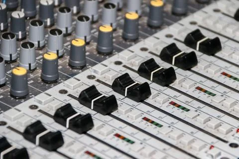 Sound mixer equalizer panel with dial knob and sliders set sidebar Stock Photos