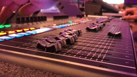 Sound Mixer, Hands Using Sliders for Adjusting Sound Stock-Footage 79999617