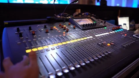 Sound Mixer, Hands Using Sliders for Adjusting Sound Video stock 95071097