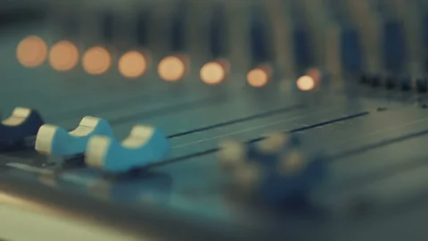 Sound Mixer, Hands Using Sliders for Adjusting Sound Stock Footage 100360792