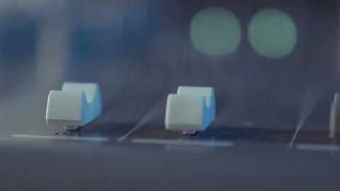Sound Mixer, Hands Using Sliders for Adjusting Sound Stock Footage 100360839