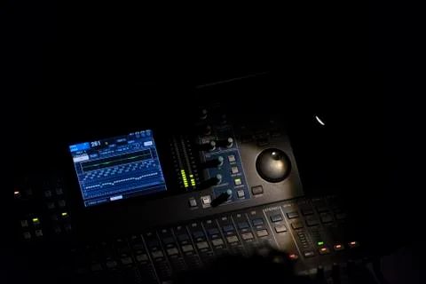 Sound mixer parameter display during theater rehearsals Stock Photos