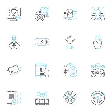 Sound Posting linear icons set. Acoustic, Audio, Beat, Boom, Clang, Echo Stock Illustration