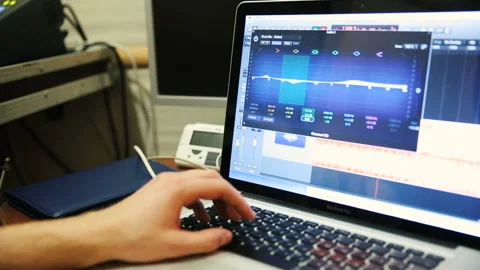 Sound processing on a computer, mix mixing, work with sound Video stock 93511193