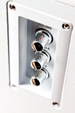 Sound regulation knobs on amplifier Stock Photos