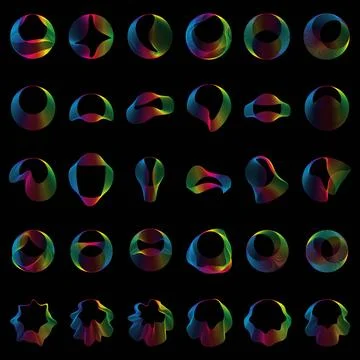 Sound smooth waves of shapes of different shapes, Set Equalizer rainbow color 스톡 일러스트