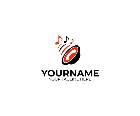 Sound speaker and musical notes logo design Stock Illustration