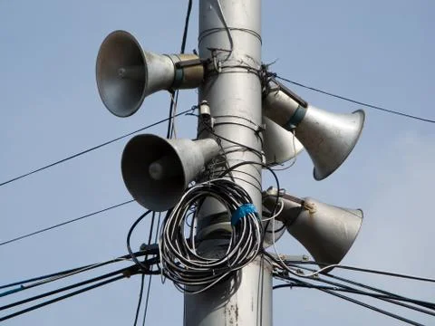 Sound speaker on pole Stock Photos