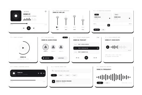 Sound studio interface widget collection with audio equalizer tempo control Stock Illustration