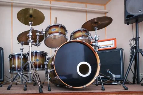 Sound studio room with drum kit. Stock Photos