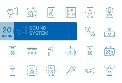 Sound System Comprehensive Vector Bundle with 20 Display Perfect Thin Line .. Stock Illustration